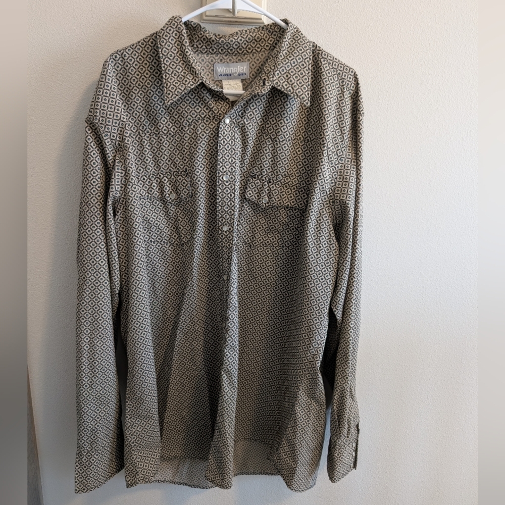Vintage Wrangler Men's XXL Pearl Snap Long Sleeve Button Down Western Tan Shirt